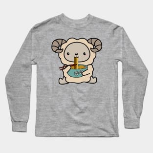 Kawaii Sheep Eating Ramen Noodles Long Sleeve T-Shirt